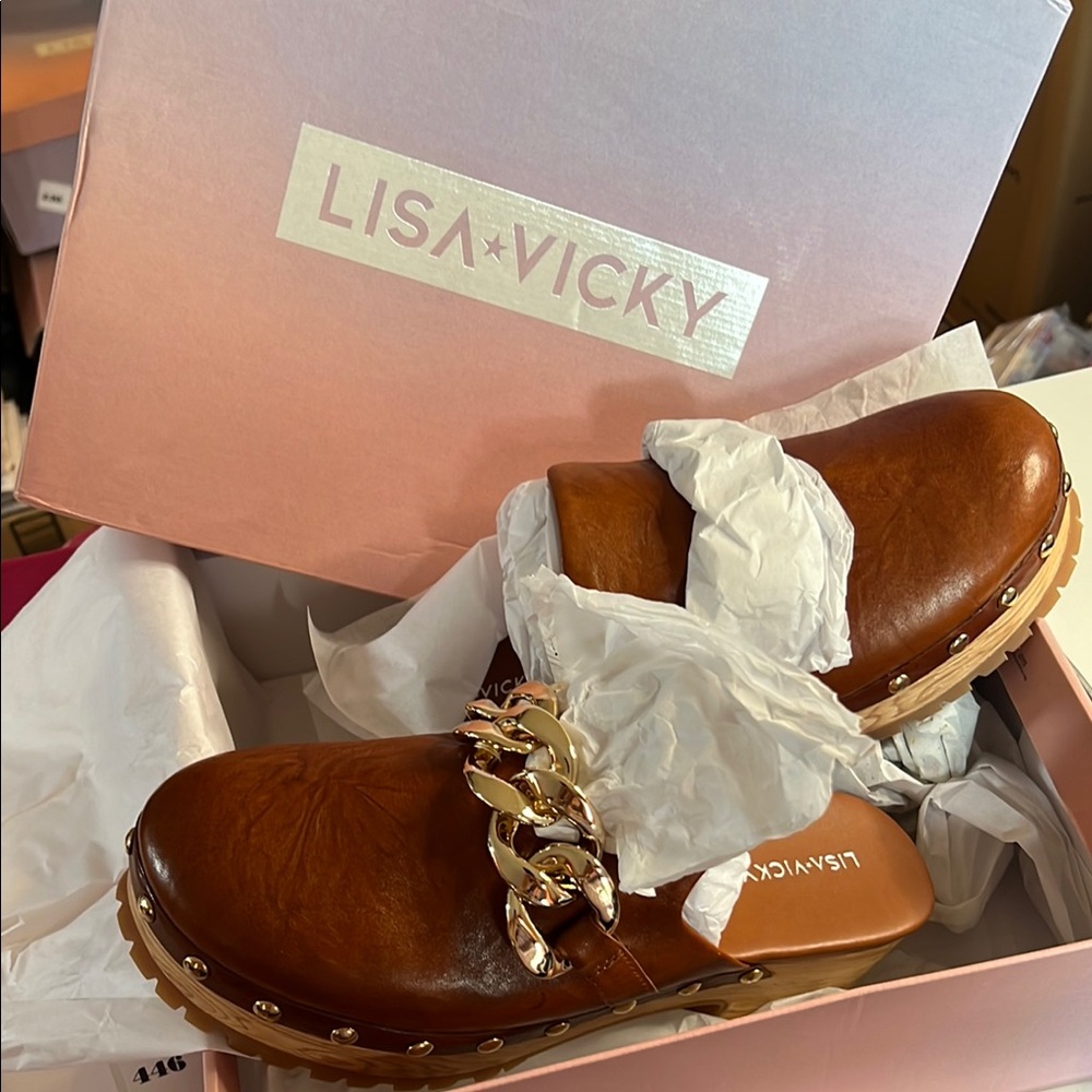 Lisa Vicky Brown Leather Slip-On Mules